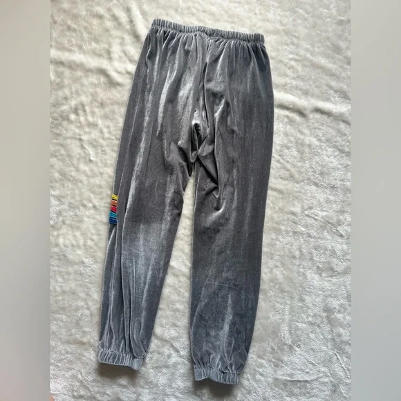 Aviator nation look alike Gray Velvet Joggers with Rainbow Stripe - Picture 6 of 6